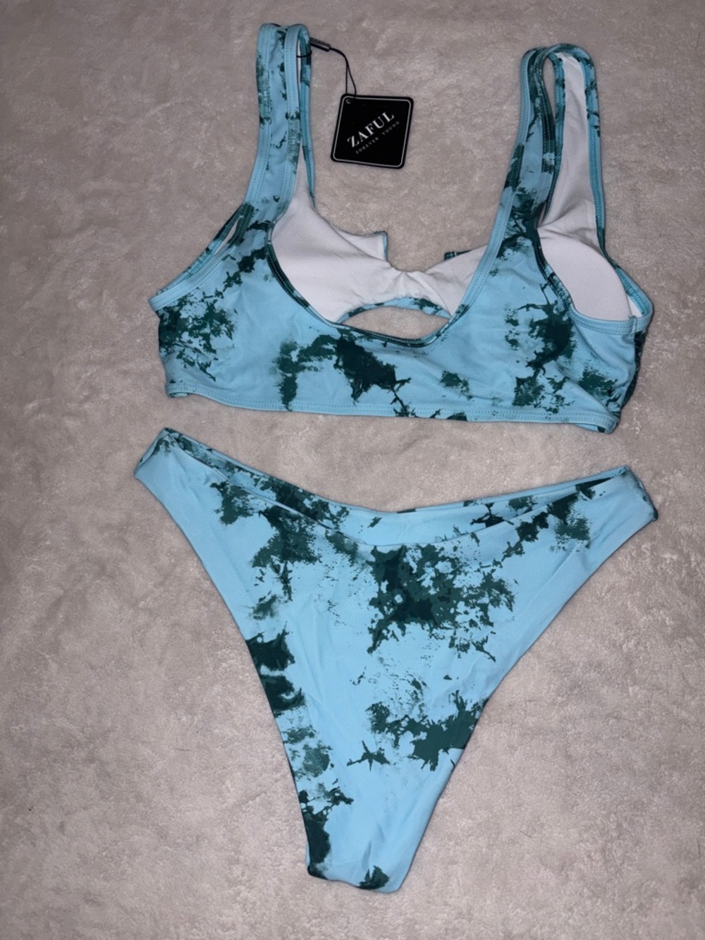 Zaful Aqua and Teal Tie-Dye Cutout Bikini Set - Picture 2 of 2